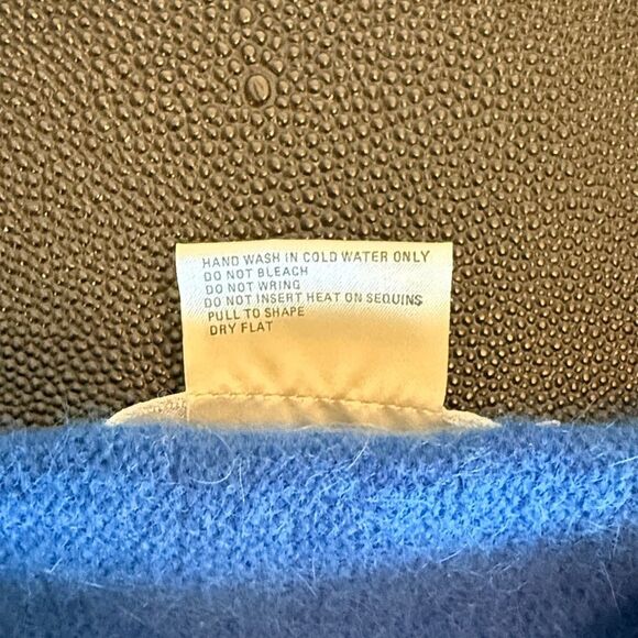 L’ultima Blue Colorful Abstract Sweater 80’s Retro with sequins& Rabbit hair M - Picture 6 of 10